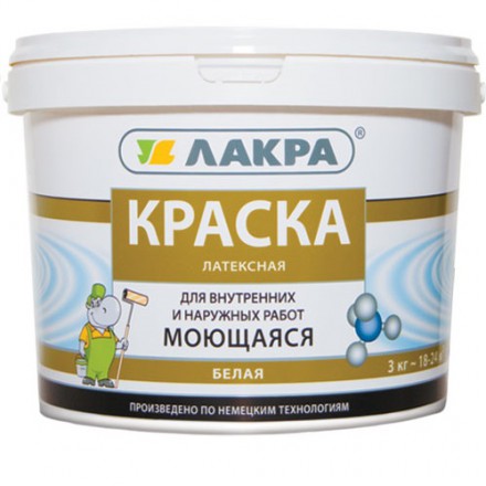 Краска ЛАКРА латексная моющаяся (белая матовая), 3кг